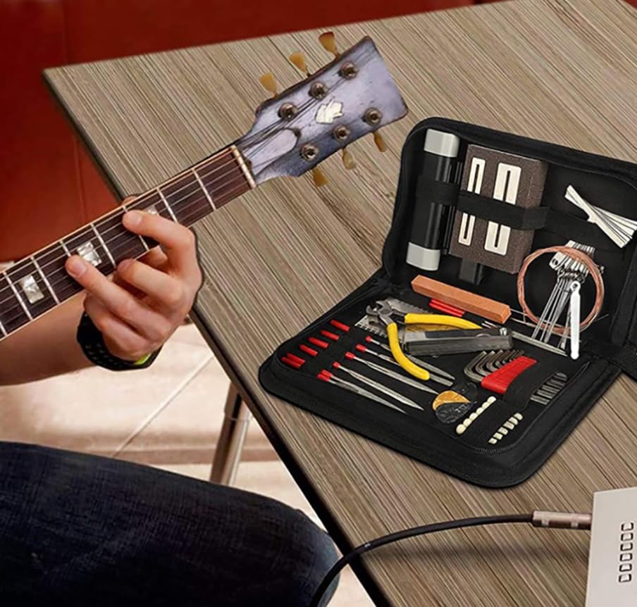 Luminexia 61PCS Chitarra Cura e Manutenzione Strumento Kit,Set di Strumenti per la Manutenzione della Riparazione della Chitarra,per Violino Ukulele Chitarra Ukulele Basso Mandolino Banjo