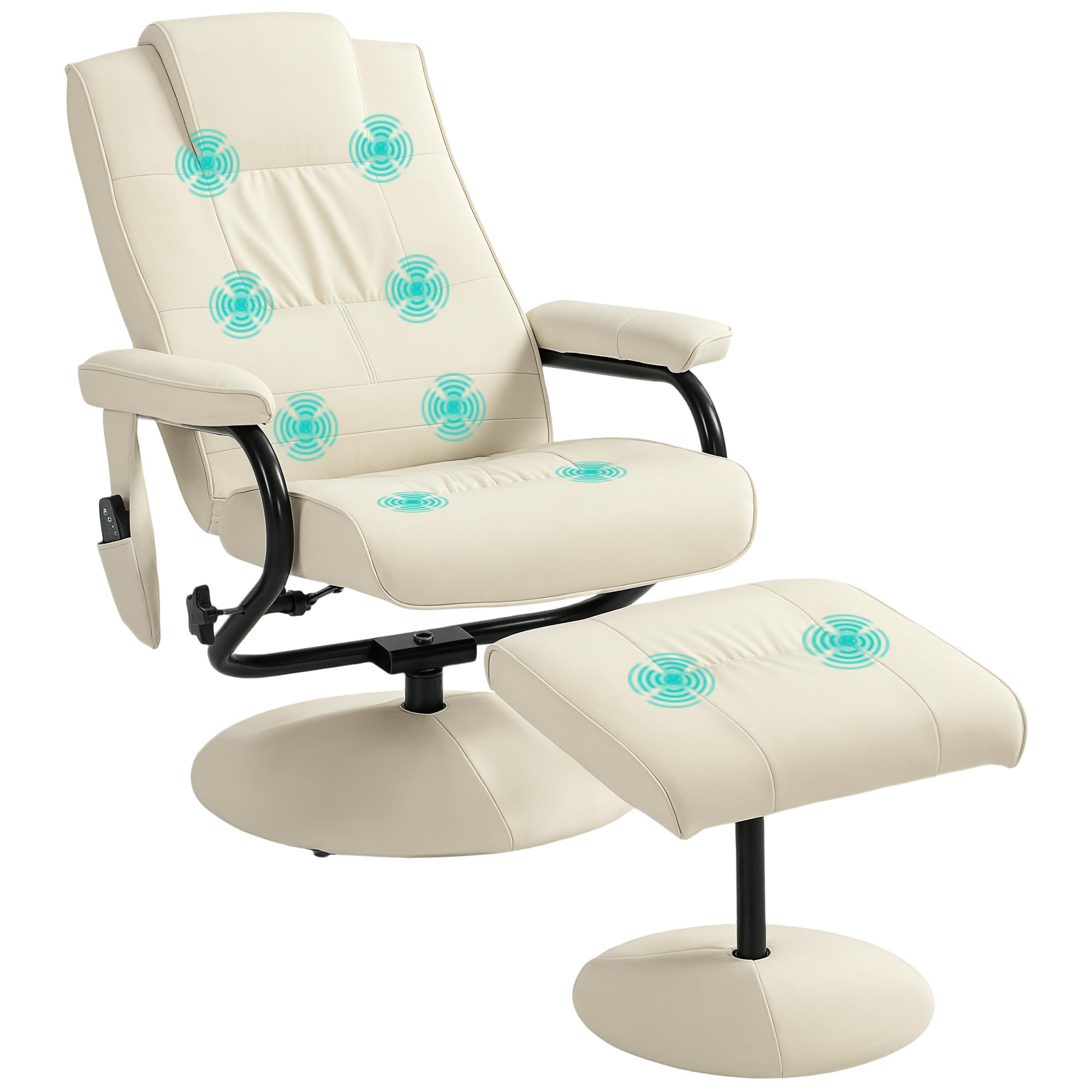 HOMCOM Swivel Recliner Chair and Footstool, Massage Recliner, Cream White