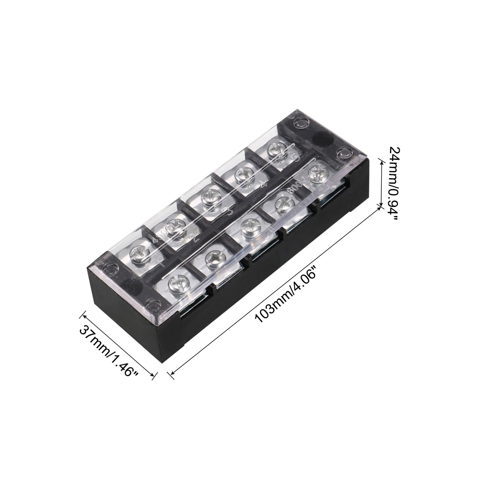 Rebower 5 Positions Dual Rows 600V 45A Terminal Strip Blocks Barrier Screws (with Cover) - Image 2