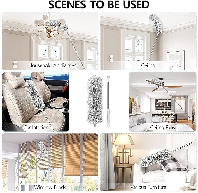 Image of Microfiber Mop for Wall and Ceiling Cleaning - Fan Cleaner Brush With Wiper for Walls and Roof - 100 Inches Expandable Pole Long Handle