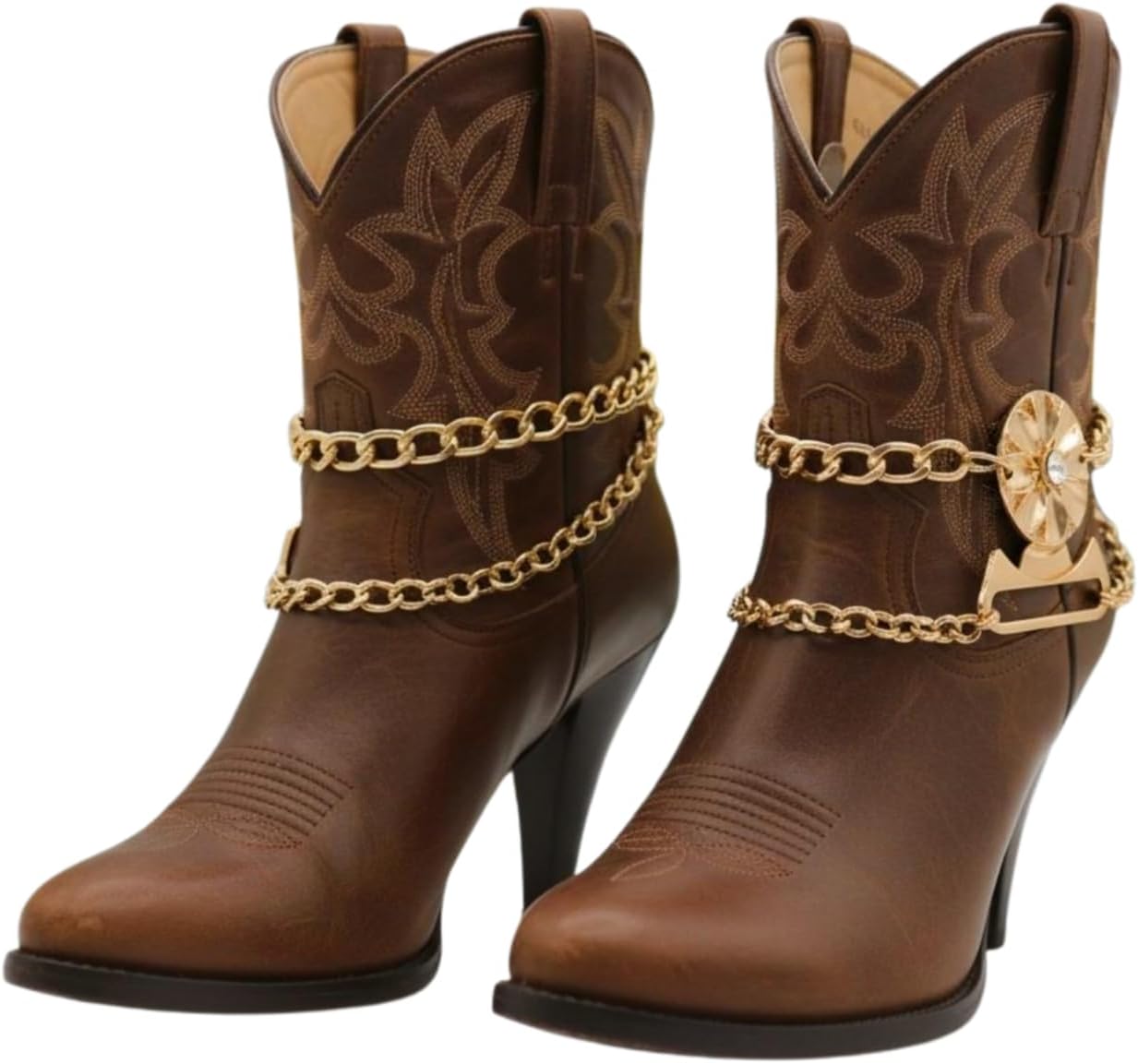 Women’s 2PCS Gold Boot Chain Bracelet Set – Flower Concho Charm, Adjustable 11–15 in, A Pair for Boots Shoe Anklet Jewelry Accessory – BC36
