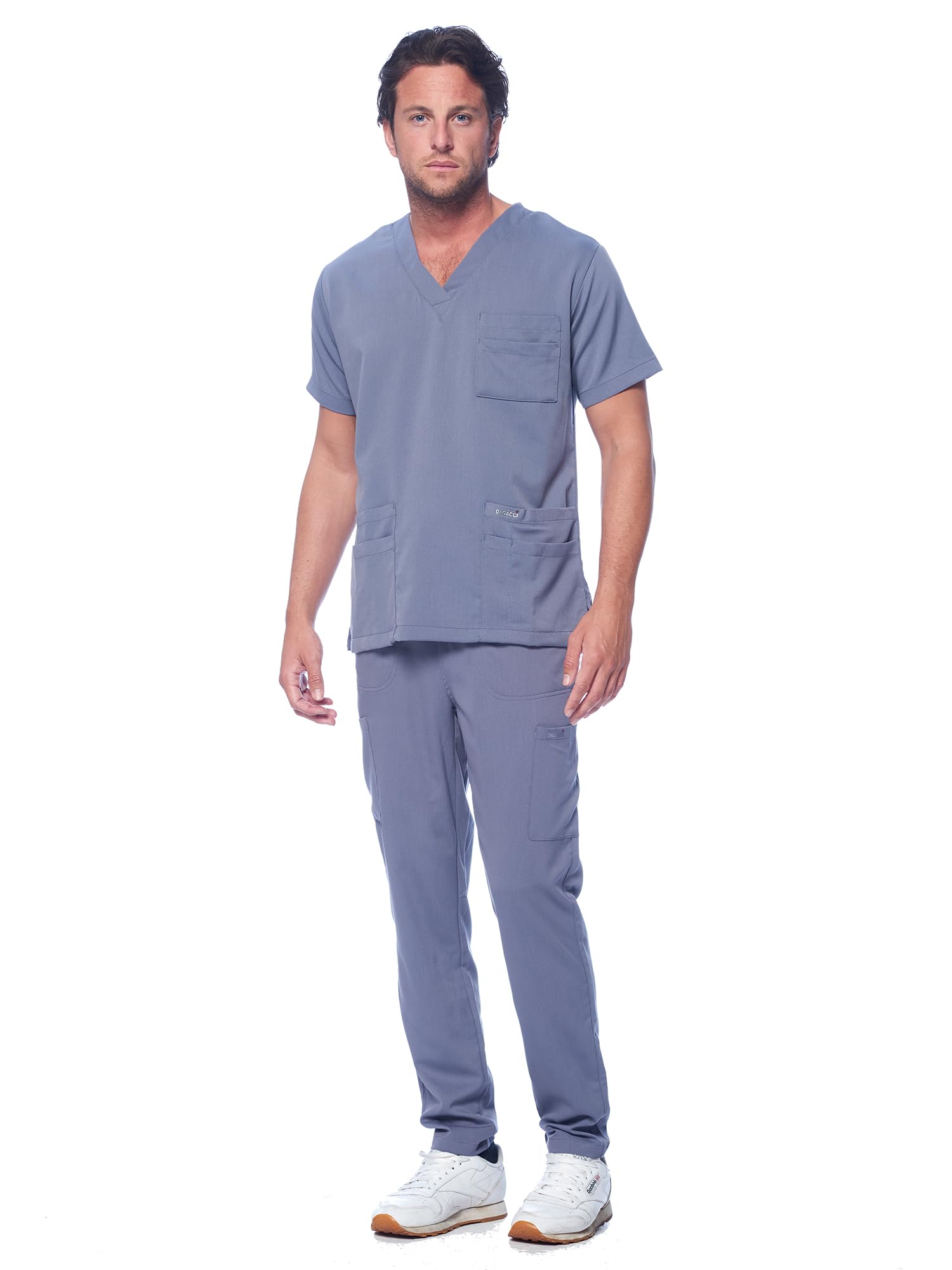 Dagacci Medical UniformUnisex Women and Men’s V-Neck Super Stretch Scrub Set