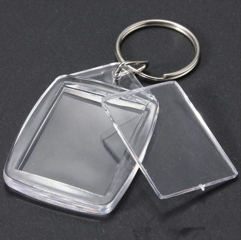 King&Pig 50PCS Key Chains Key Rings with Transparent Clear Picture Photo Frames Can Open Keychains (rectangle with radian)