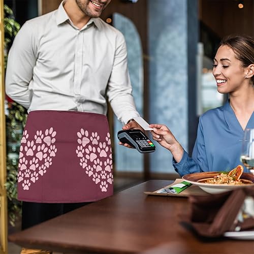 Miniatura 6 de bisibuy 3 Pocket Waist Apron, Pack of 3, Heart Dog Paw Server Short Apron for Men Women, Kitchen, Restaurant, Cafe Delantales De Mesera Para Mujer