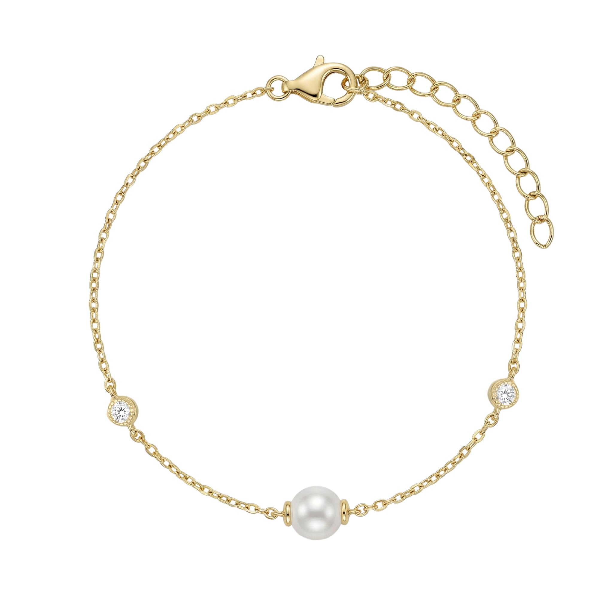 NOELANI - Damen Armband 925 Silber - Vergoldet/Golden - mit Zirkonia Stein und Perle - NOE-B0015