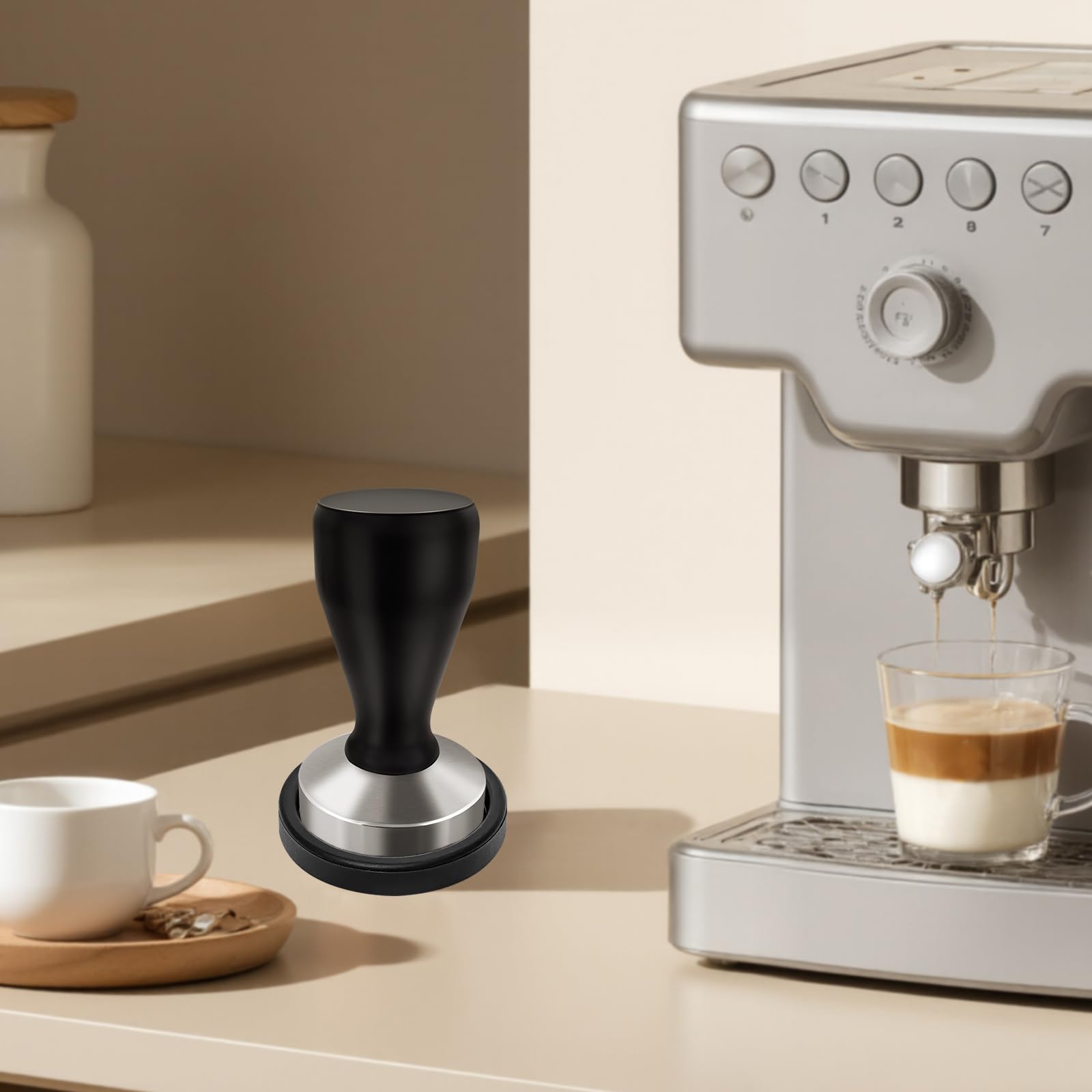 PHILORN Tamper do kawy, 51 mm, z silikonową matą do ubijania, drewniany uchwyt, narzędzie do prasy do kawy do domu i biura, tamper do espresso ze stali nierdzewnej do ekspresów baristów