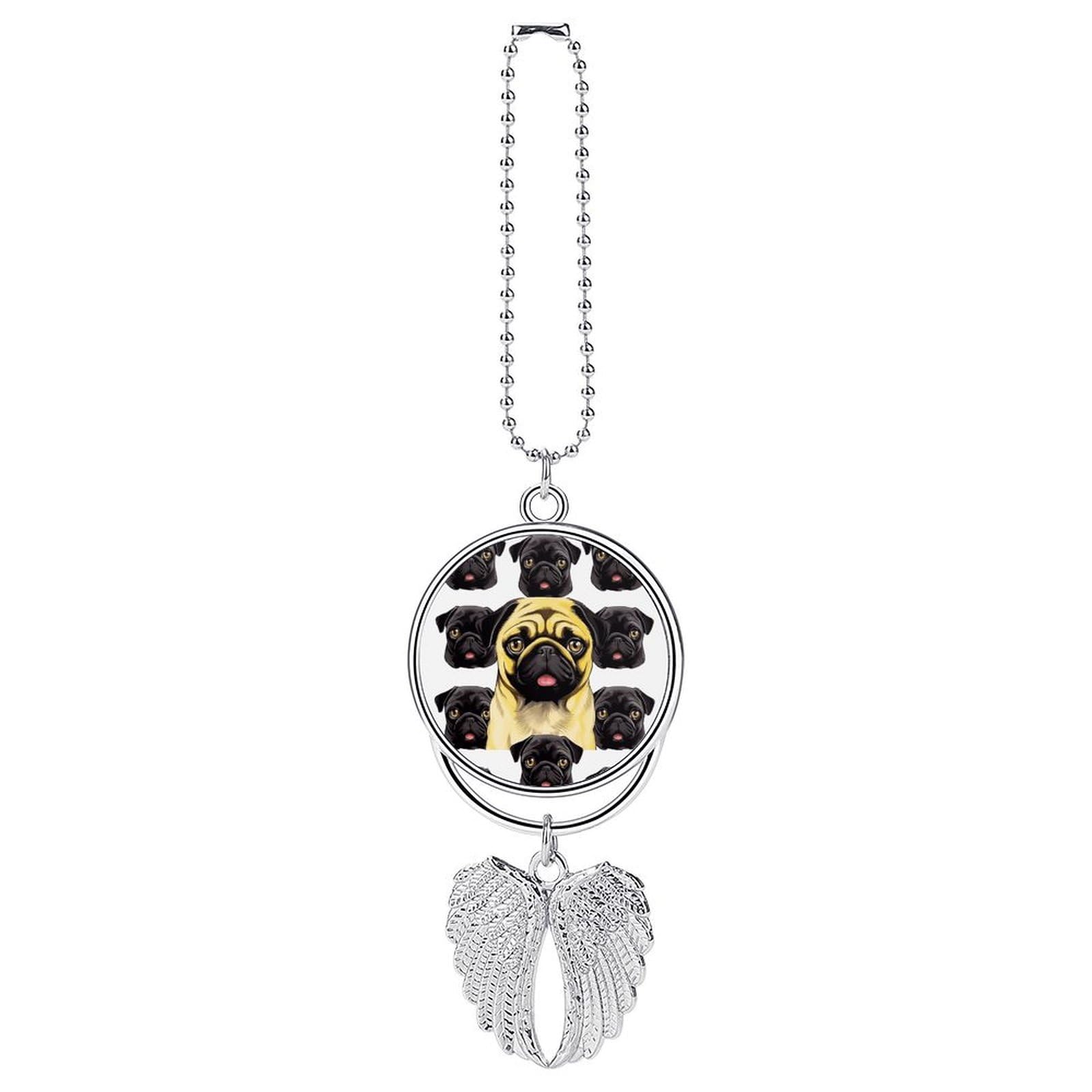 Black Yellow Pug Car Pendant Rear View Mirror Hanging Ornament Auto Metal Charm for Aesthetic Interior Decor. Lucky Car Accessories Cute Funny Hanging Decor for Car Truck