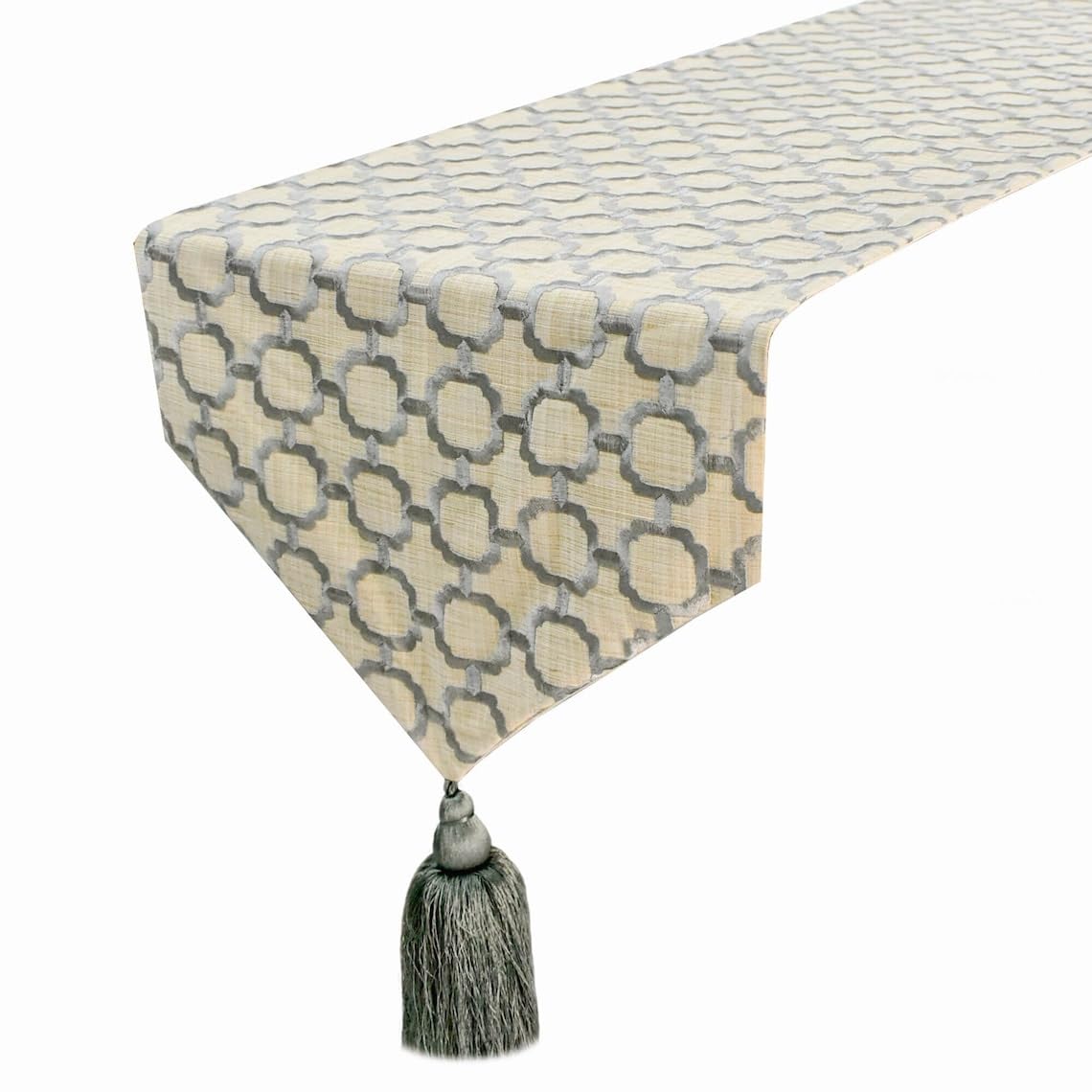 The HomeCentric Décoratif Gris Chemin de Table, 35 x 150 cm Lin Chemin de Table, Broderie et Treillis, Géométrique La Nappe, Moderne Décoration de Mariage - Geometrix Threads