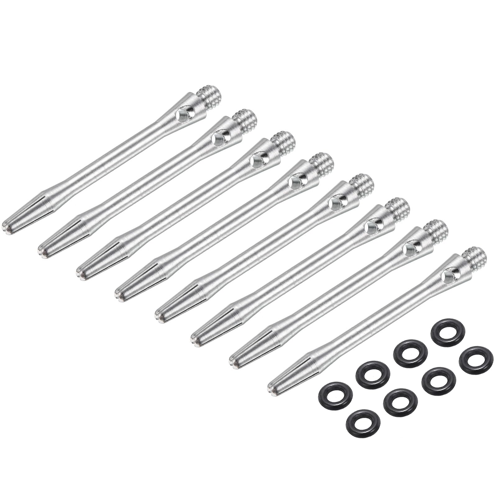 PATIKIL Aluminum Dart Shafts 45mm, 8 Pack 2BA Thread Dart Stems Replacement Accessories with Rubber Rings for Steel Tip, Silver