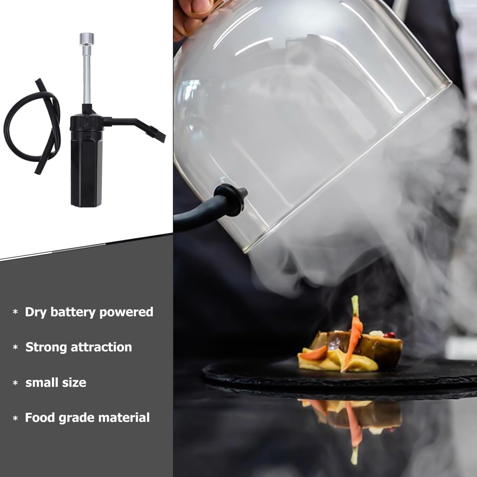 OSALADI Affumicatore Portatile per Alimenti in Acciaio Inox con Tubo di Prolunga, Affumicatore Alimentare Sicuro per Cucina Domestica e Picnic All’aperto, per Bistecche, Salmone e