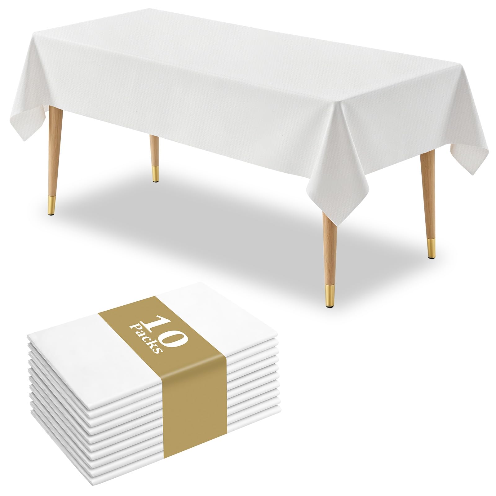 ABOHU Plastic Table Cloth Disposable 10 Pack, Long White Table Cloth Party 274x137cm Plastic Cover Disposable Tablecloths for Parties, Weddings, Buffets, Catering, Outdoor & Theme Events