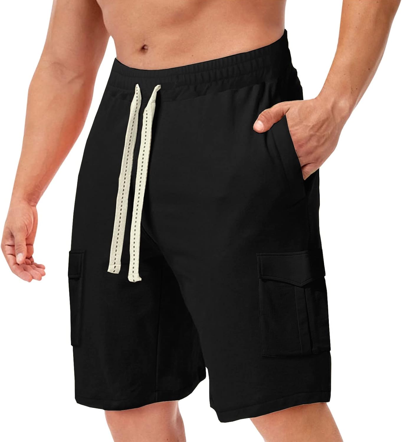Ubuy Mens Shorts With Drawstring Waist Men's Linen Drawstring