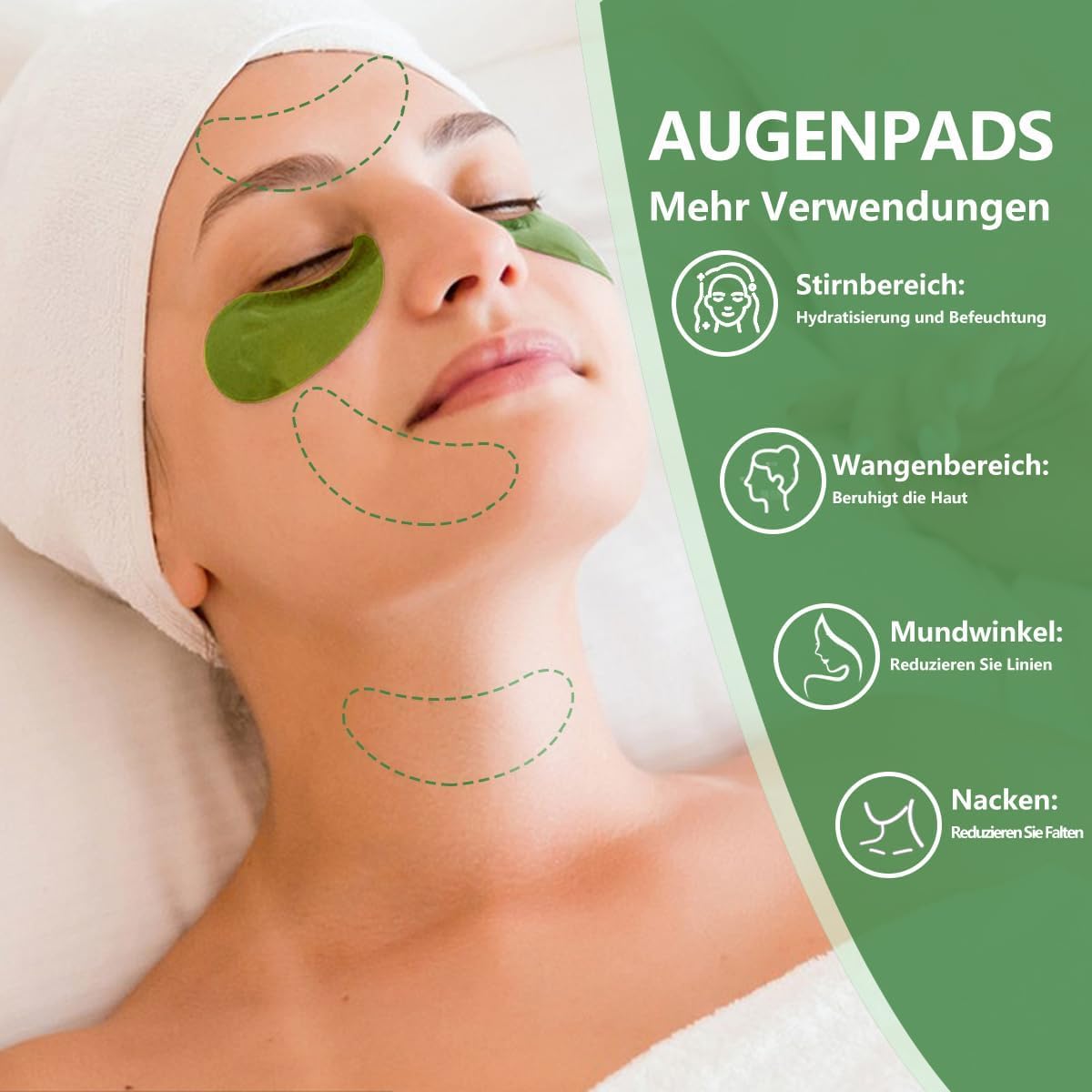 Augenpads,60 PCS Eye Pads,Augenpads Gegen Augenringe,Deep Hydration Feuchtigkeitsspendende Eye Pad Mask,Kollagen Hydrogel Anti Aging,Hyaluronsäure Augenmaske Dunkle Augenringe Entfernen (Grün25101301)