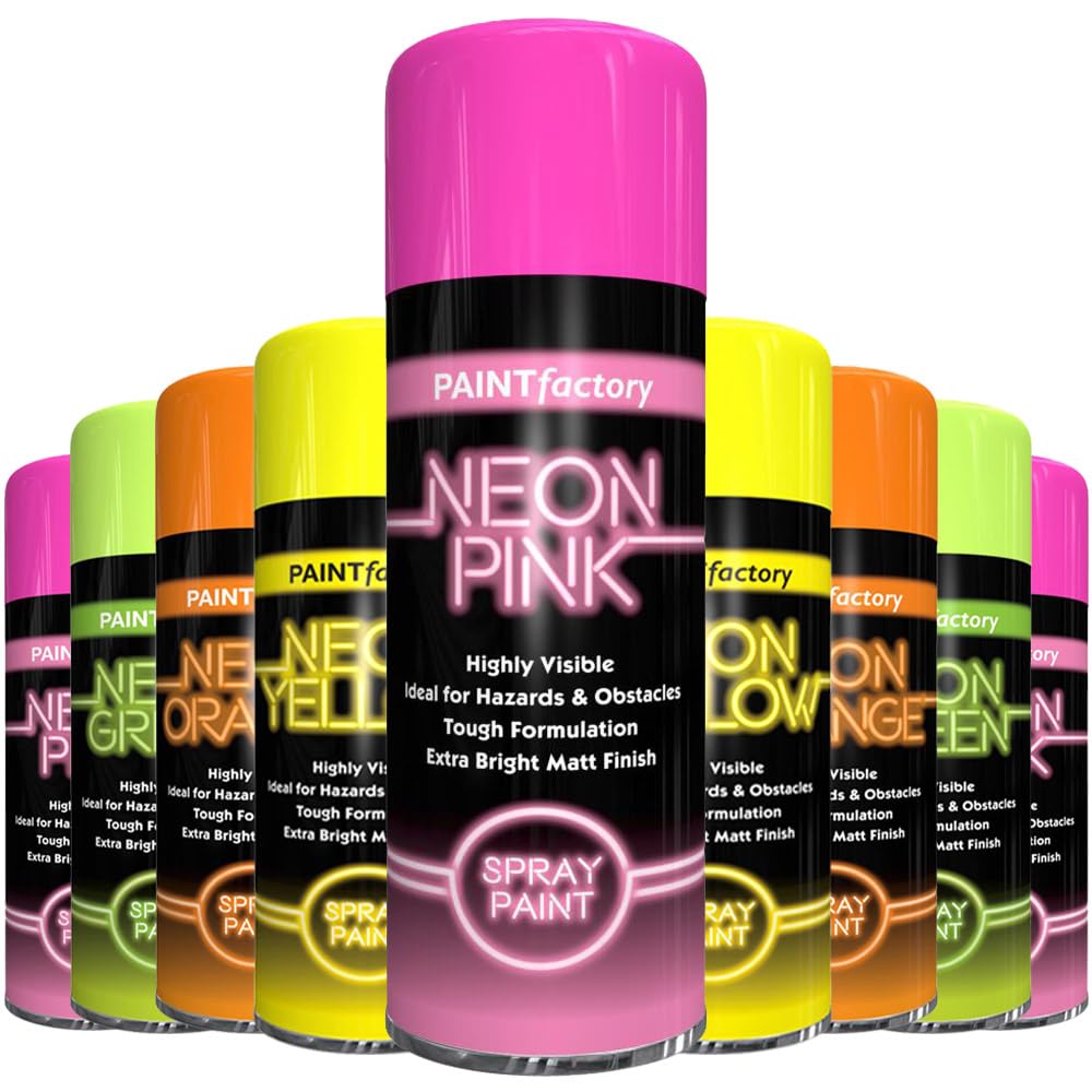 Alezyb Pink 1 X Neon Spray Paint 400Ml Fluorescent Bright Aerosol Extra Bright Graffiti (Banksey) Paint Assorted Colour