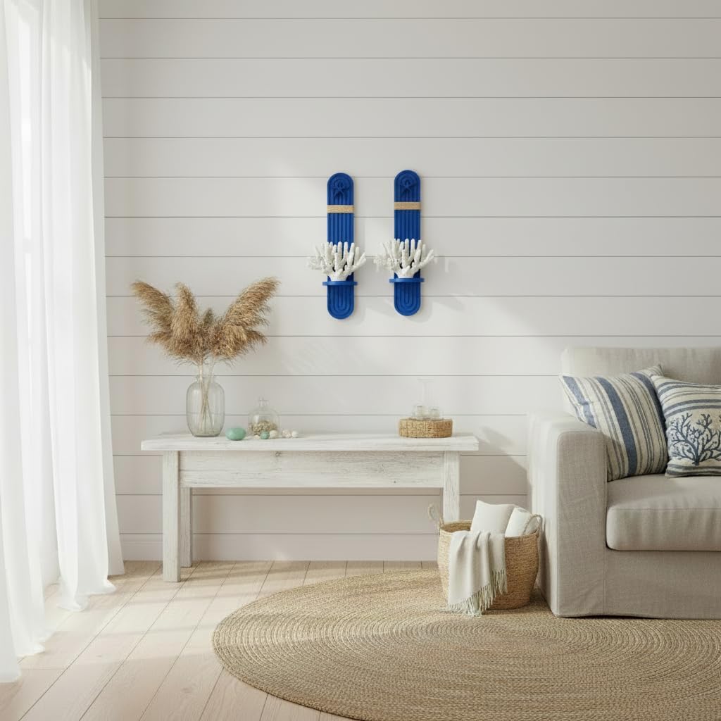 Disdressed Starfish Wall Candle Sconces (Set of 2) - Beach Decor, Ocean Themed Wall-Mount Candleholders, Nautical Style Beach Bathroom Decor, Coastal Farmhouse Seashell Candle Holders