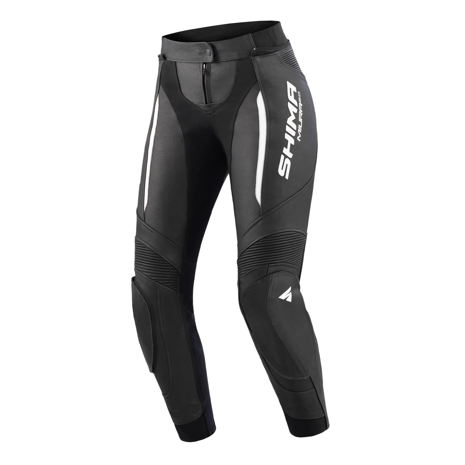 SHIMA Miura 2.0 Pantalon de moto - Cuir, femmes, pantalon de sport avec protections des hanches et des genoux, cuir perforé, panneaux élastiques, pour combinaison 2 pièces (38, Noir/Blanc)