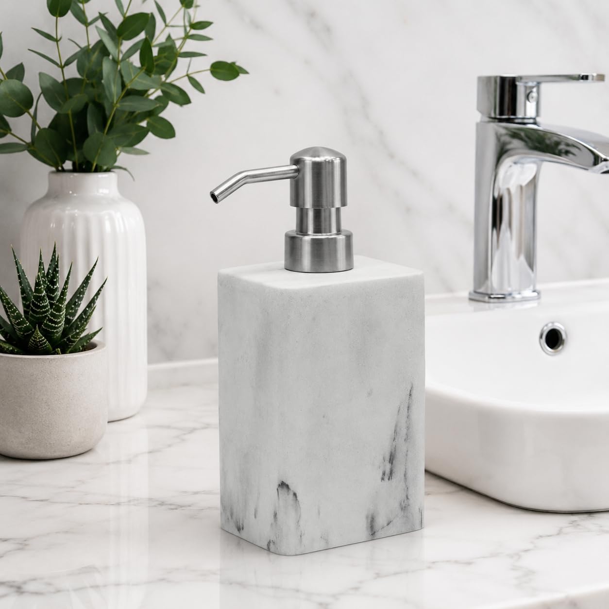 Stainless Steel Soap Dispenser Pump, Lotion Dispensers Pump Replacement, Smooth Action Replacement for Round 1.1in (28/400) Neck Bottles,Rust Proof&Leak Proof （2PC-Silver