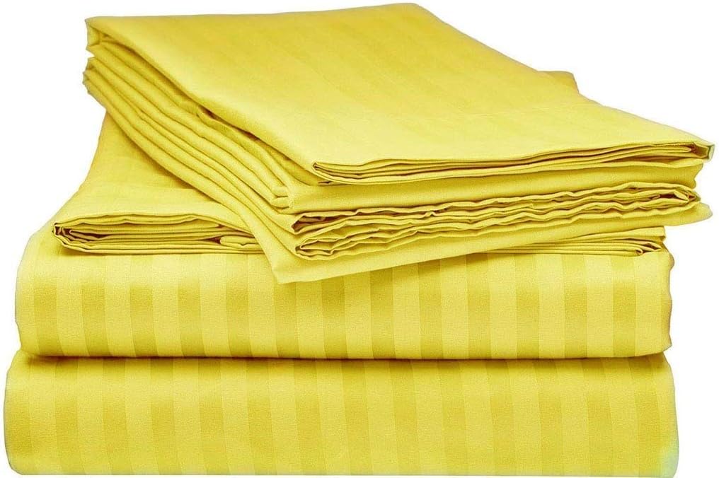 LaxLinen 600 Thread Count Super Soft Quality 100% Egyptian Cotton 6 PCs Bed Sheet Set (+26 Inch) Extra Deep Pocket California/King-Cal King, White Stripe