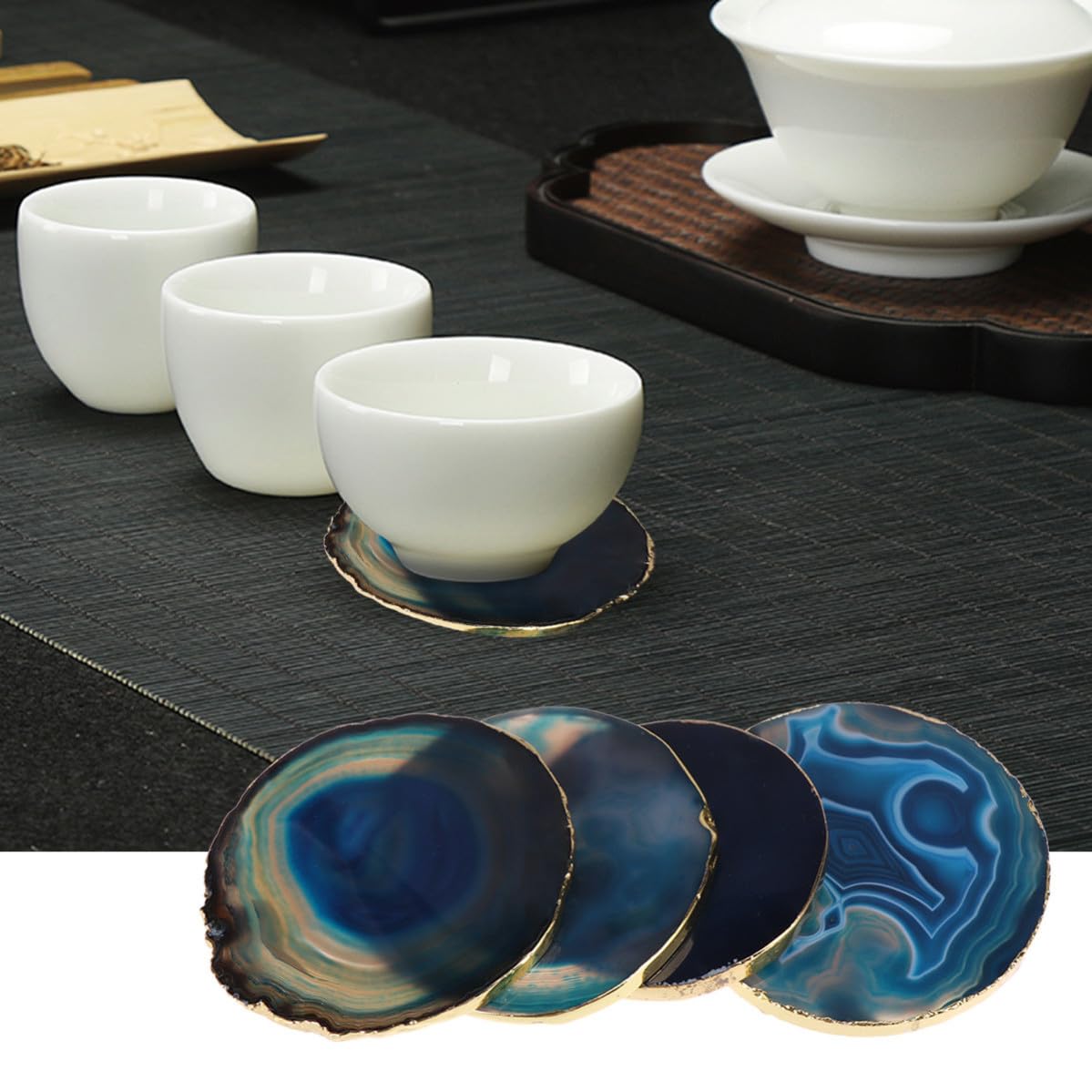 Sottobicchieri Rotondi Creativi in Agata, 4 Pezzi Blu