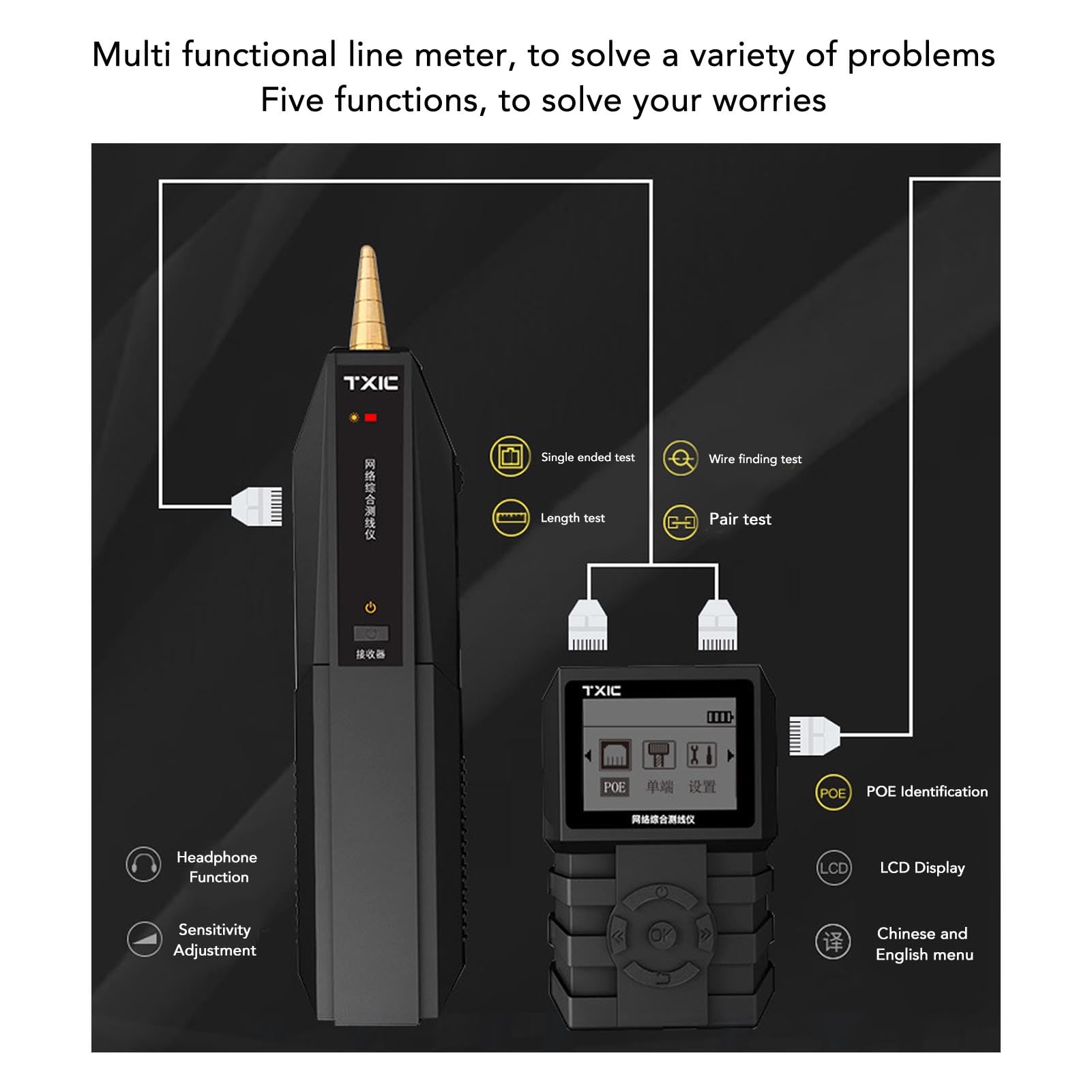 Sxhlseller Probador de Cables de Red Multifuncional, Alineación Rápida y Precisa, Identificación PoE, Prueba de Longitud, Prueba de un Extremo, Dos Modos, Localizador de Cables para