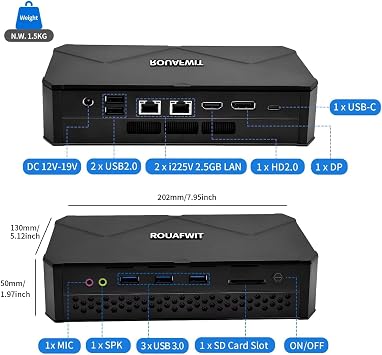 Mini PC Office Ryzen 7 7840HS, DDR5 SODIMM x2, 2xNVMe, 2 x RJ45 LAN, 4K Triple Display, WiFi6, NO RAM NO SSD, Ultra-Slim Silent Compact Desktop for Office/Gaming/Design