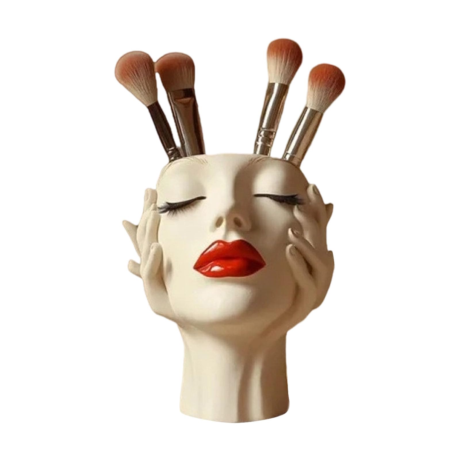 HDOYTXXM Compact Female Head Brush Holder Resin Ideal for Beauty Tools and Decoration Fashionable Female Head Resin Cosmetic Brush Holder