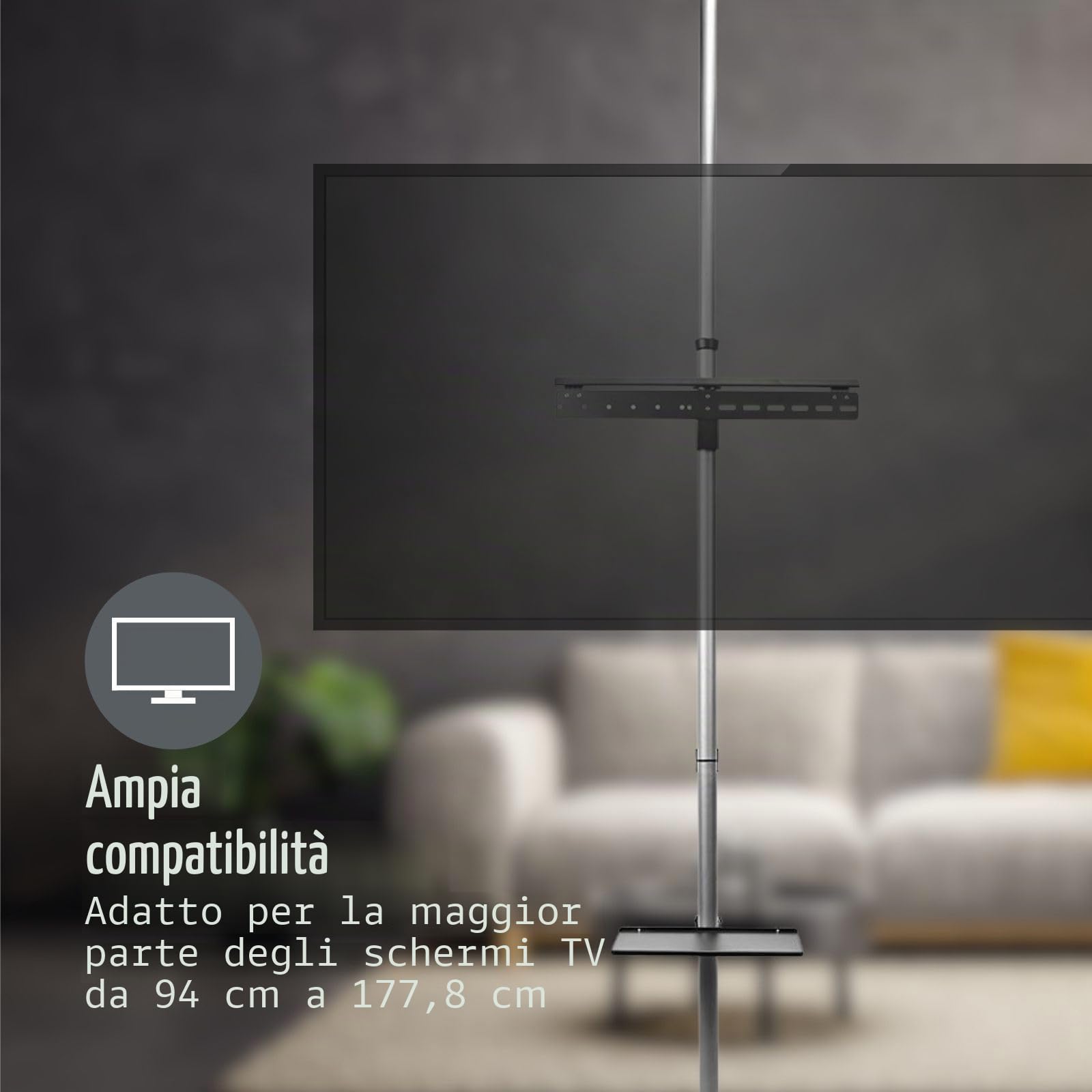Porta TV Full Motion - 37-70" - Peso massimo supportato dello schermo: 30 kg - inclinabile - Ruotabile - Altezze prestabilite regolabili - Acciaio/Alluminio - Argento/Nero