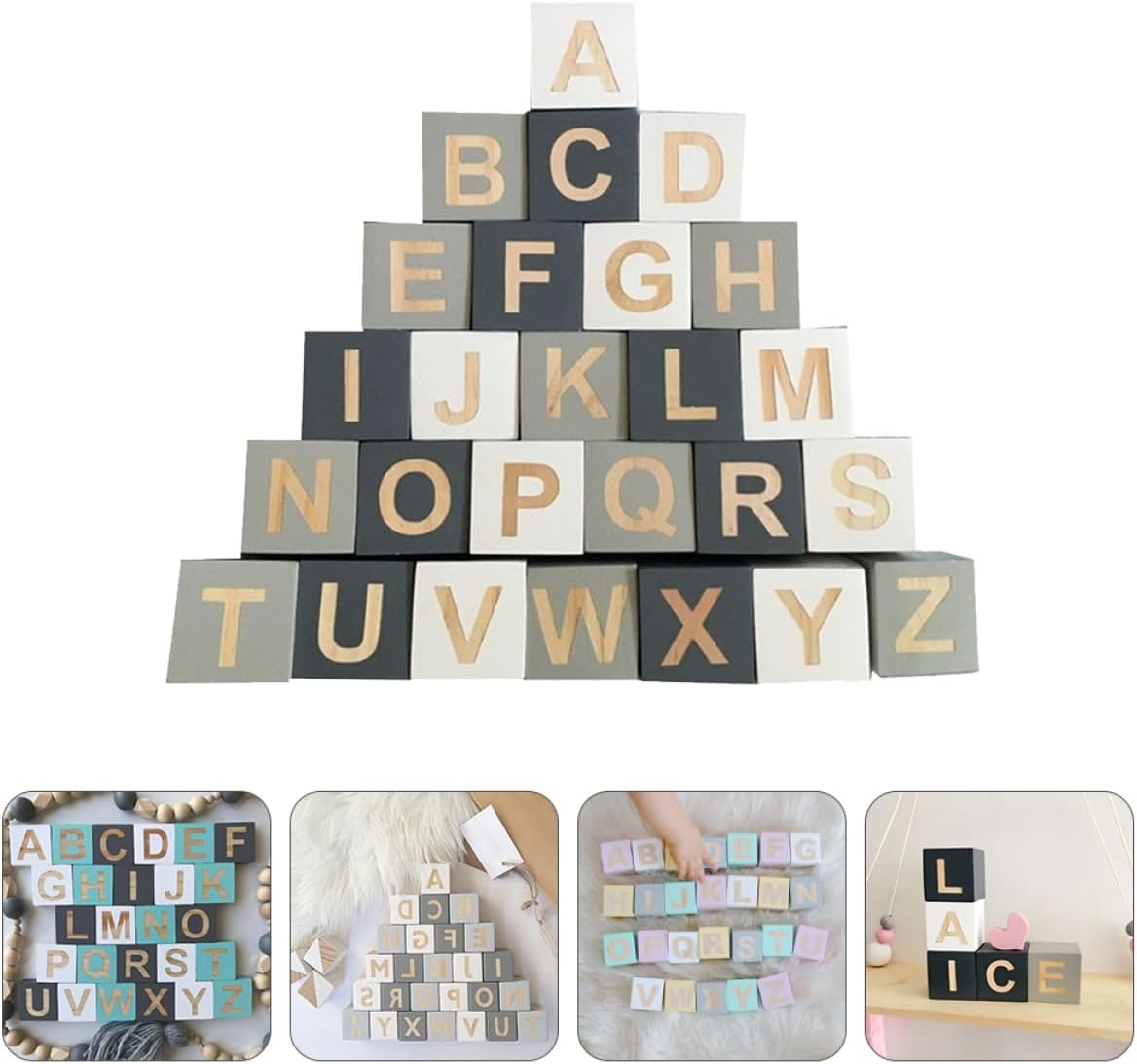 Unomor 26pcs Wooden Alphabet Blocks for Photo Props and Home Decor Rustic Letter Cubes for Parties Weddings and Events Lightweight and Natural Decor