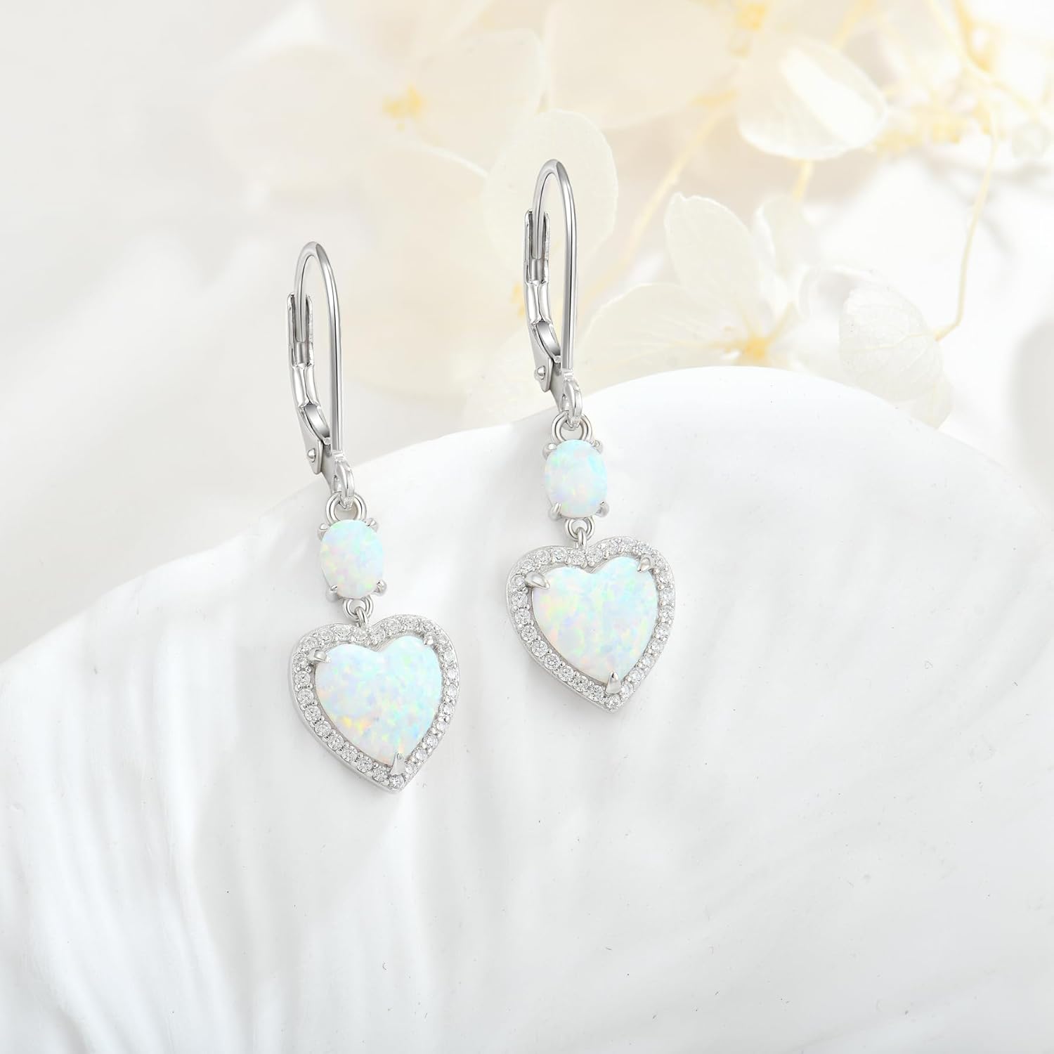 Opal Earrings for Women 925 Sterling Silver Infinity/Heart Opal Dangle Drop Leverback Earrings Hypoallergenic Jewelry for Women