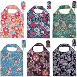 Alyxen 6er Bolsas de Compra Plegables Reutilizables (10kg Capacidad) - Ultra Compactas (7.5x12cm) con Mosquetón para Bolso y Coche, Ahorra Espacio para Supermercado, Viajes y Deporte