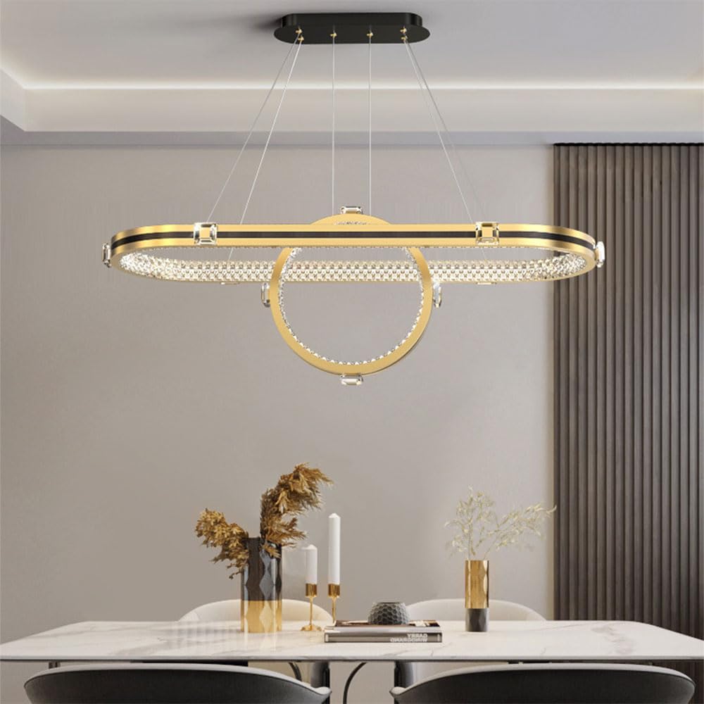 Suspension réglable dorée 150 cm lustre led de luxe pour salon cosy et moderne