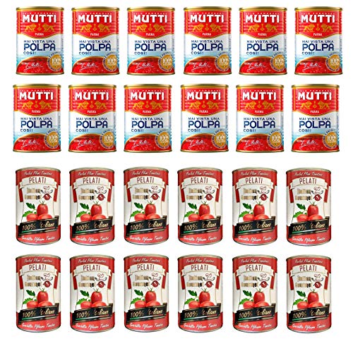 Testpaket Pomodori Italiani Mutti Polpa Tomatenmark + Italian Gourmet Pelati italienische geschälte Tomaten ( 24 x 400g )