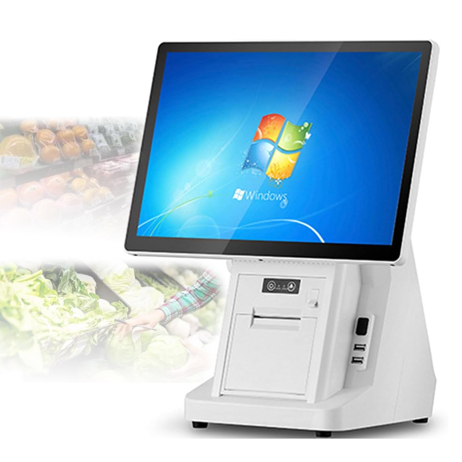 Terminal Tpv con Doble Pantalla Táctil De 15,6 Pulgadas,Caja Registradora Inteligente Todo En Uno con Impresora De Recibos Integrada,Sistema Windows Ideal para Restaurantes