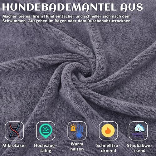 Zepphi Hundebademantel, Hunde Bademantel Mikrofaser Schnelltrockend, Hundehandtuch mit Klettverschluss und Verstellbarem Schrumpfband, super saugfähiger Haustier Trockenmantel(große Hunde)