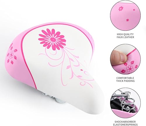 Miniatura 3 de Asiento ancho de bicicleta para niñas, cómodo asiento de bicicleta para niños, apto para bicicleta de montaña de 12, 14, 16, 18, 20 pulgadas