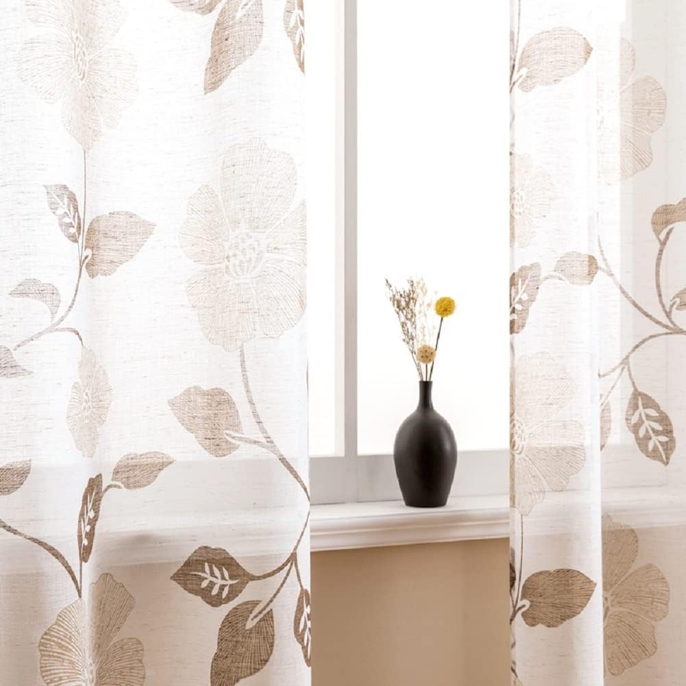 Nordic Ins Burnt-Out Modern Simple Voile Semi Sheer Curtains Home Decoration Rod Pocket for Living Kids Nursery Room Bedroom(1 Panel, W 100 x L 84 inch, Brown)