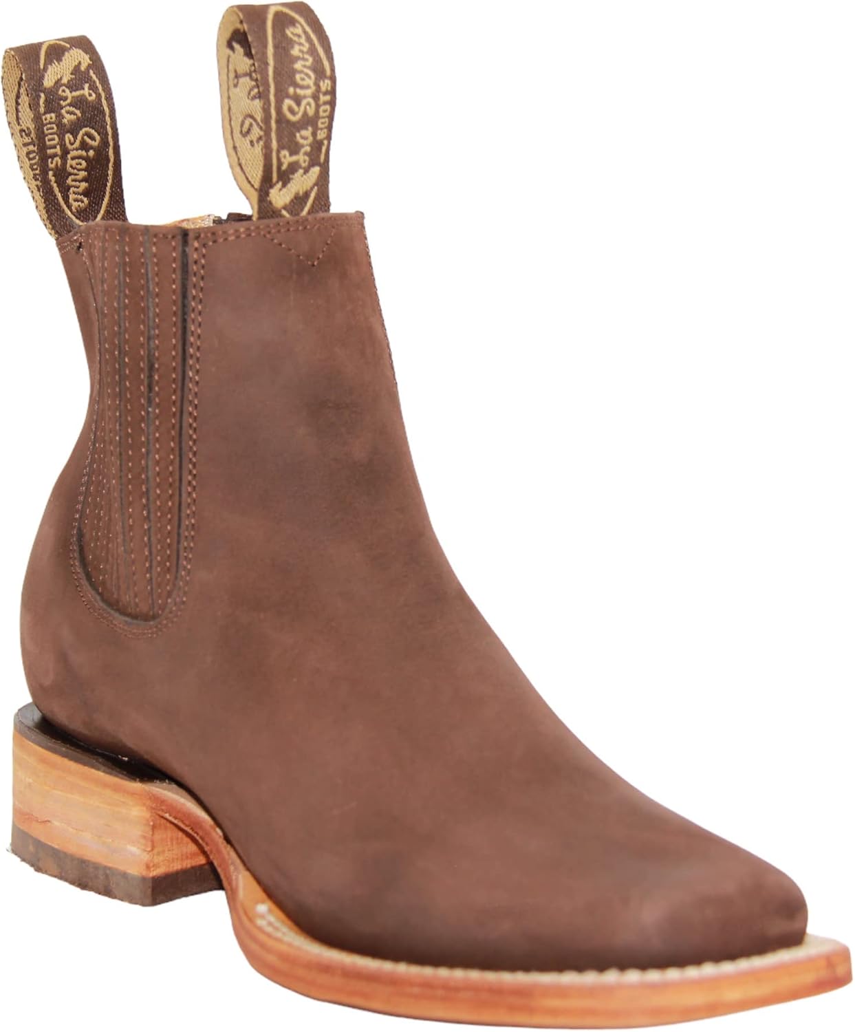 Women's Leather Short Ankle Cowboy Boots, Low Heel Western Bootie