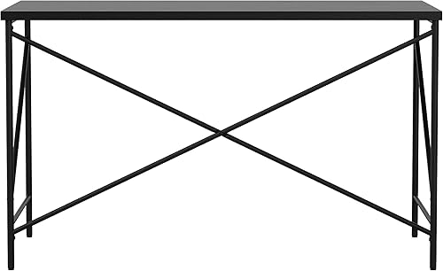 Miniatura 9 de Martha Stewart Maddox - Escritorio Parsons para oficina en casa en grano de madera negra con marco en X de metal de bronce aceitado