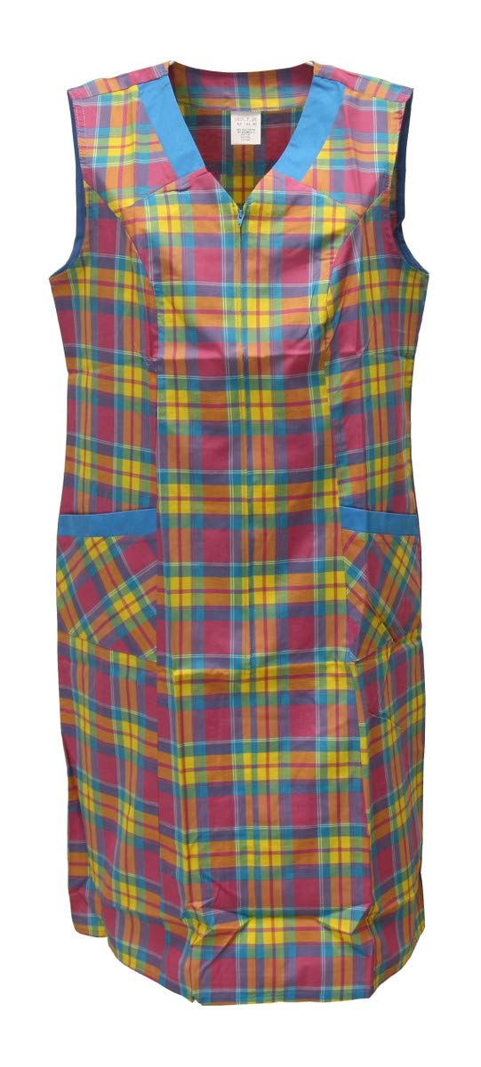 Bata con cremallera para mujer, delantal sin mangas, delantal de cocina, delantal de casa, bata para mujer, a cuadros, algodón/poliéster Diseño 1 48