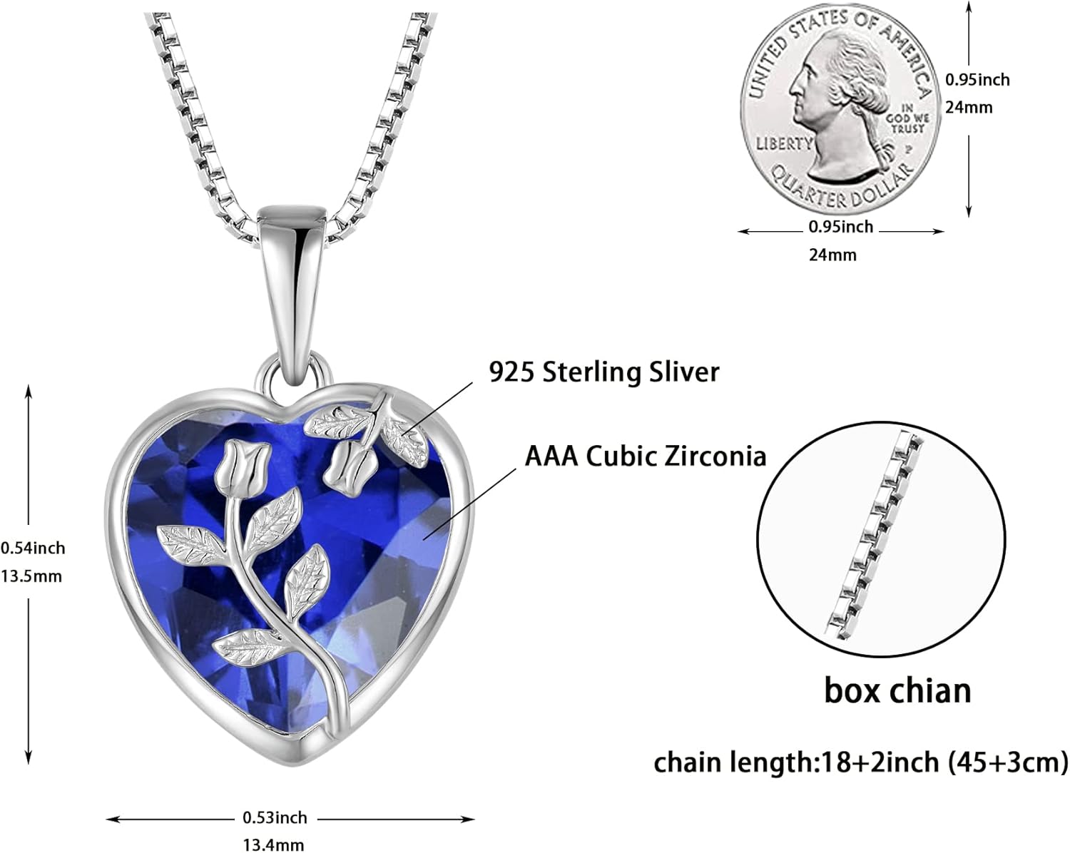 925 Sterling Silver Necklace for Women, Rose Flower Cubic Zirconia Heart Pendant Jewelry Anniversary Birthday Gifts for Wife Mom Her - Image 2