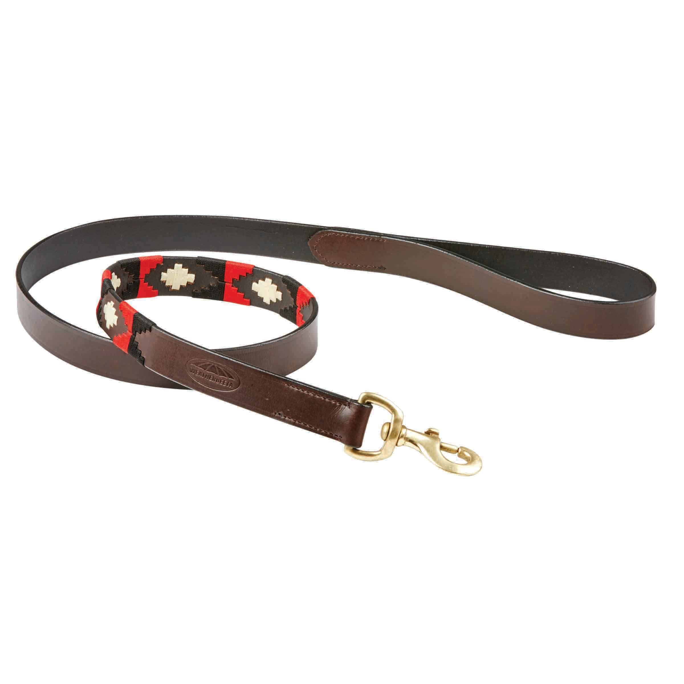 WeatherBeeta Polo Leather Dog Lead, Cowdray Brown/Black/Red/White, Medium — image 1