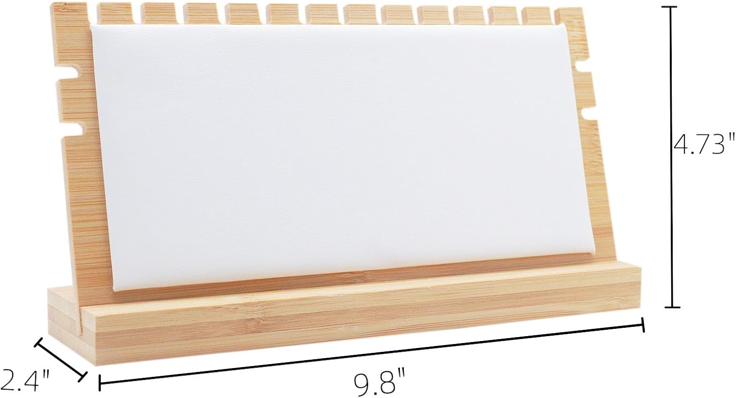 9.8" White Bamboo Necklace Stand with Leather Mat, Tabletop Display Holder image 2