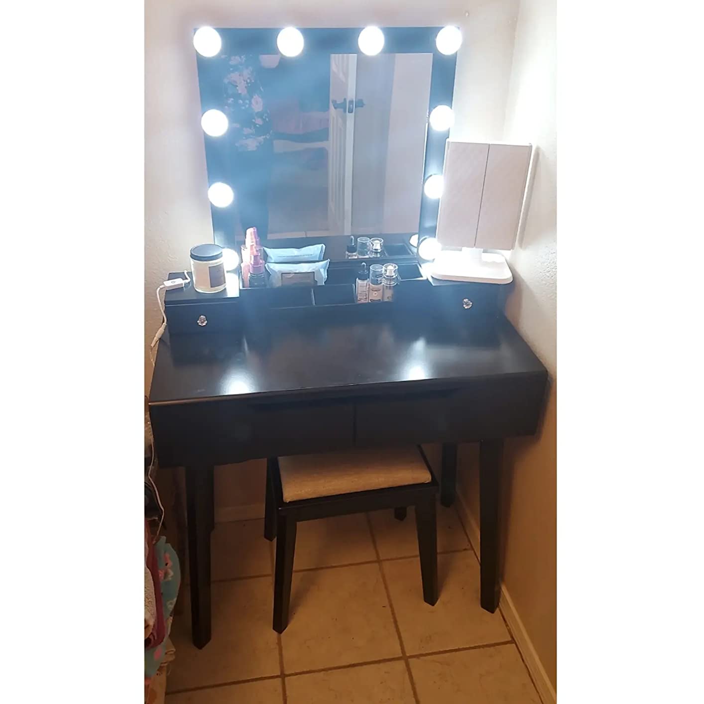 38/mo Finance BEWISHOME Vanity Set with Lighted Mirror, Makeup