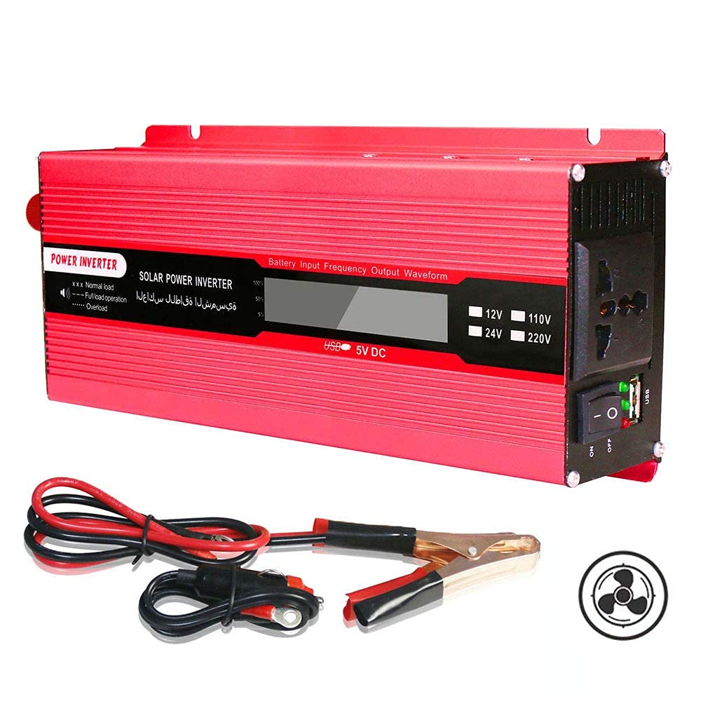 RYITY Power Inverter 500W/1000W,Pure Sine Wave Inverter,DC 12V/24V To AC 110V/220V Voltage Transformer,Car Power Inverter,With 1 AC Socket And 1 USB Port,LCD Display (1000w 12VTo220V) (1000w 24VTo