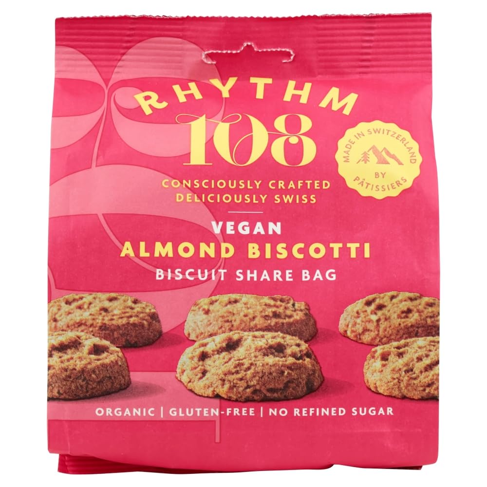 Rhythm 108 Swiss Vegan Almond Biscotti Biscuit Share Bag, 135 g