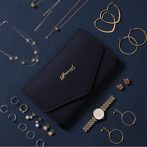 Miniatura 8 de VanFn Rollos de joyería, rollo organizador de joyas de viaje, estuche de joyería plegable, bolsa de almacenamiento de joyas para mujer para anillos