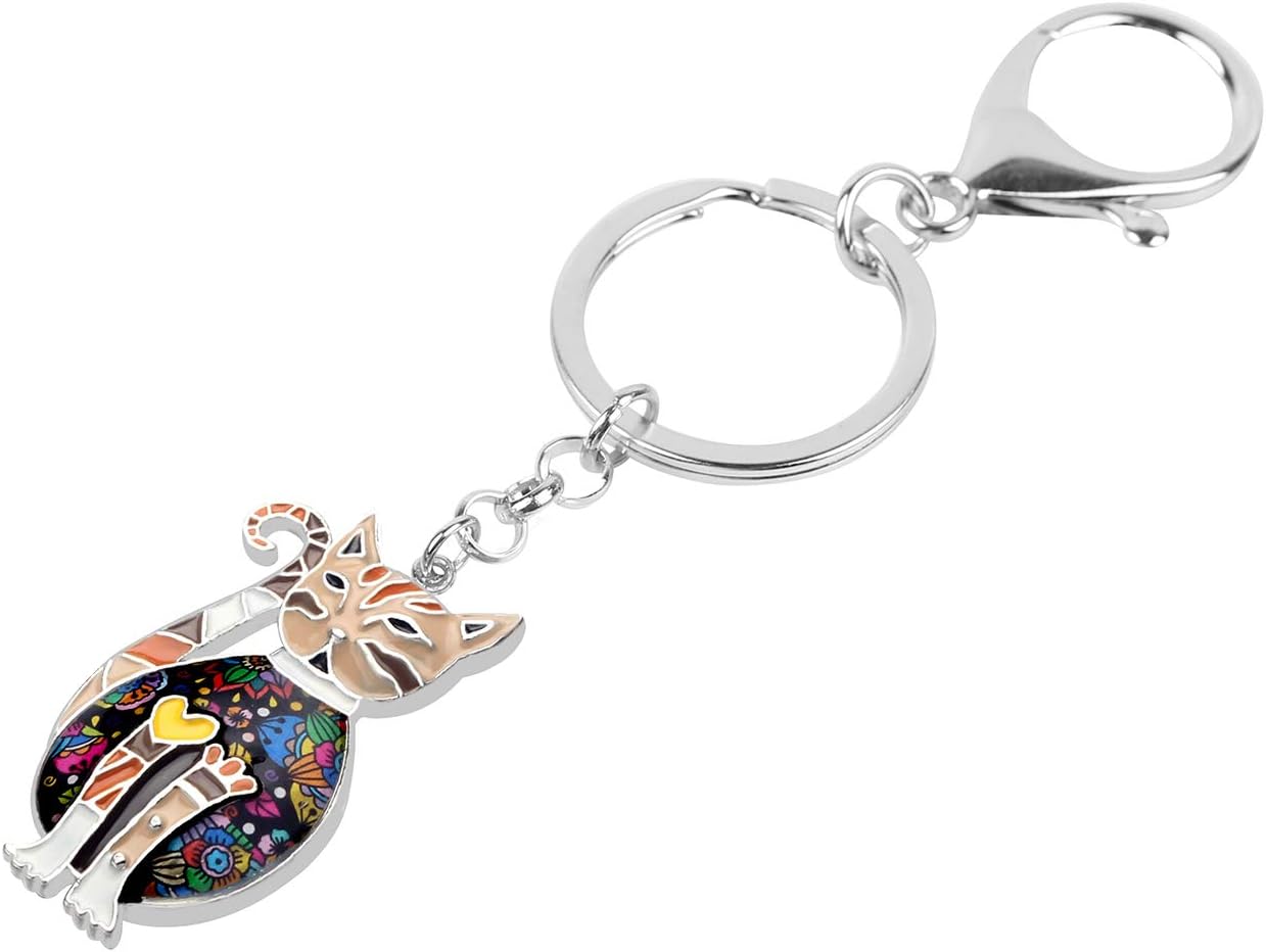 BONSNY Enamel Alloy Chain Cat Key Chains For Women Car Purse Handbag Charms keychains Gifts - Image 3