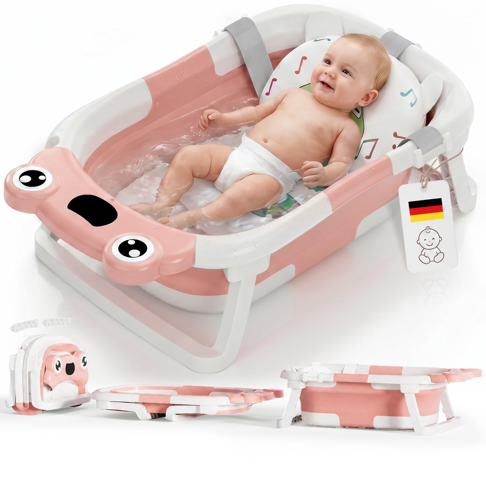 DEANIC Faltbare Baby Badewanne, Babybadewanne Neugeborene von 0-24 Monaten Geeignet, Portable Baby Bathtub Nimmt Keinen Platz Weg, Baby Wanne (Rosa)
