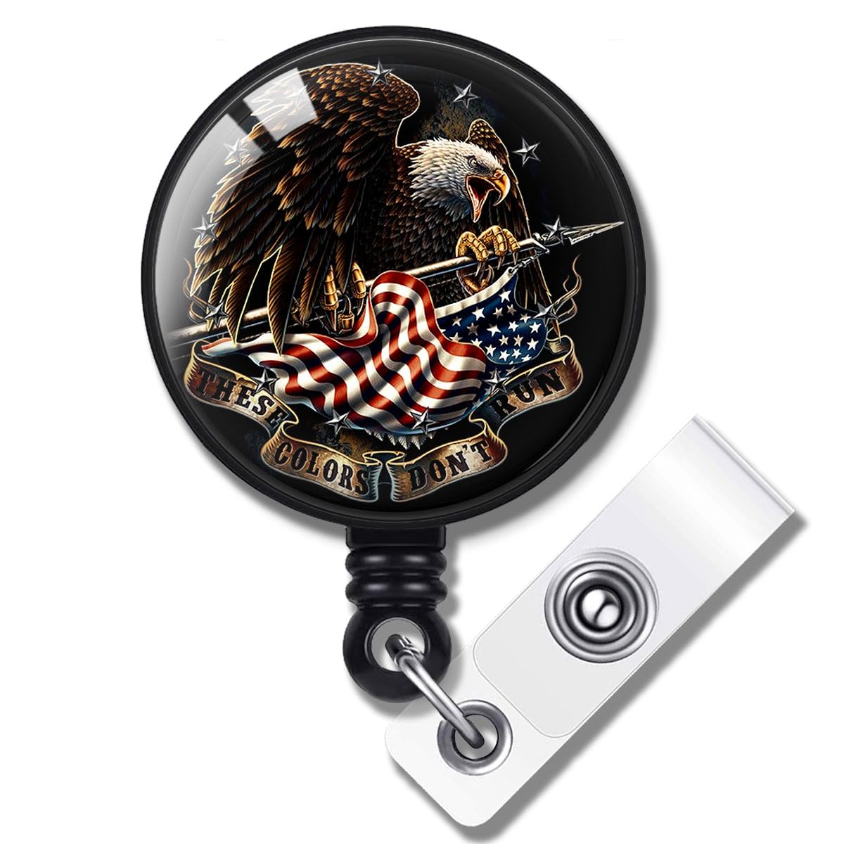 American Flag & Eagle Badge Reel Holder with Alligator Clip, Medical MD RN Nurse Badge ID, Badge Holders, Black