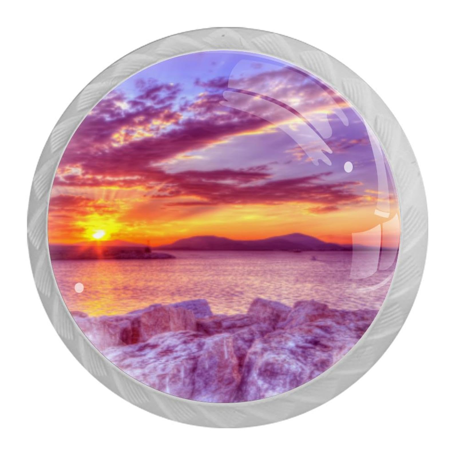Tqmspg Multi18 4 Pieces Drawer Pulls Sunset Beach Landscape Door Knobs Dresser Handles For Kitchen Wardrobe Cupboard Hardware Furniture
